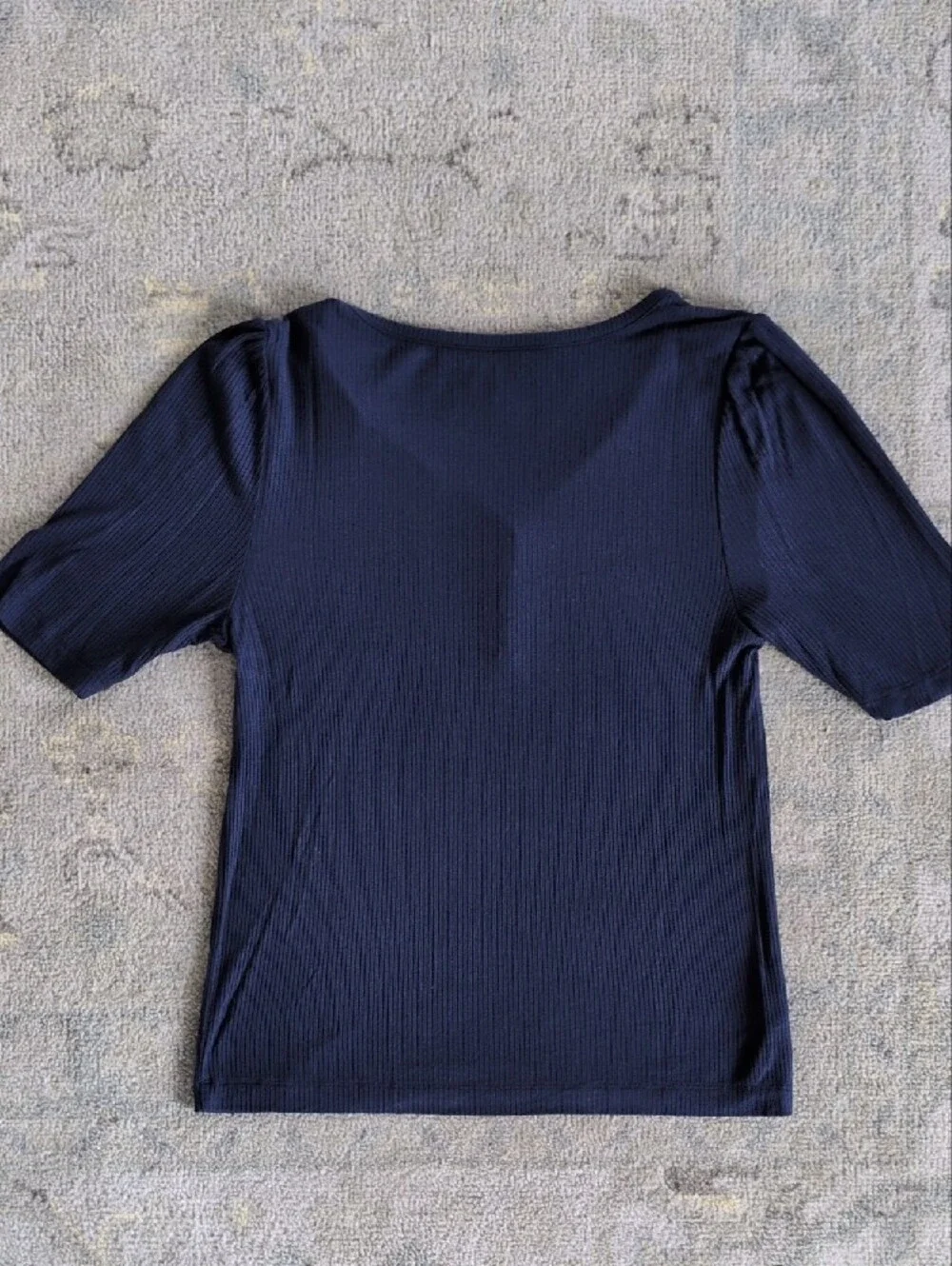 LOFT Navy Ribbed V-Neck Short Sleeve Henley Top
